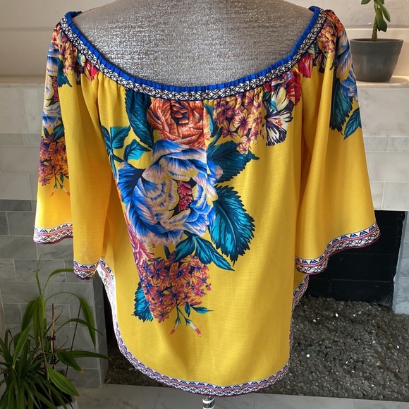 Flying Tomato Mustard Floral Off-The-Shoulder Top Size Medium - Picture 9 of 15
